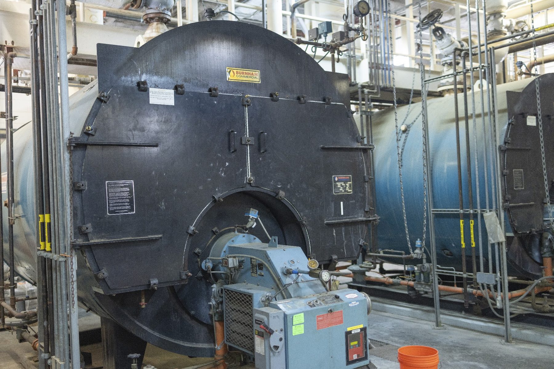 Commercial boiler in an industrial boiler room