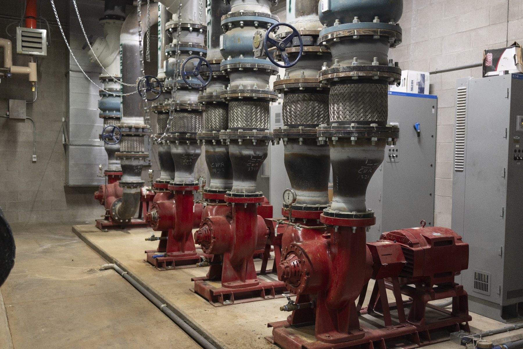 Condenser water pumps in a commercial chiller plant